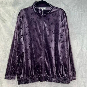 Blast Vintage Sz XL Purple Velvet Floral‎ Bomber Jacket Whimsigoth Fairy Grunge